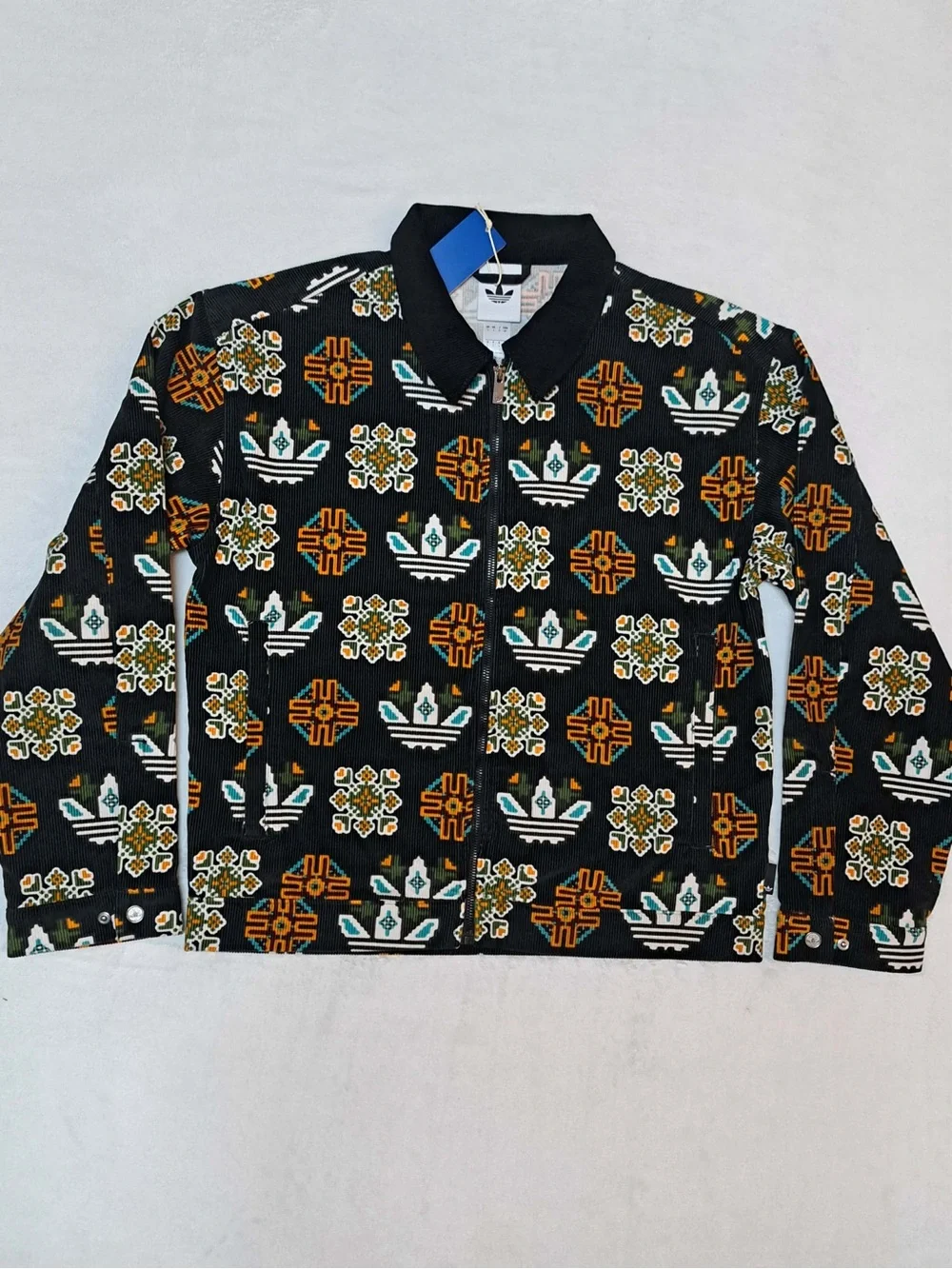 Adidas Monogram Allover Print Corduroy Coach Jacket - Men's size SMALL